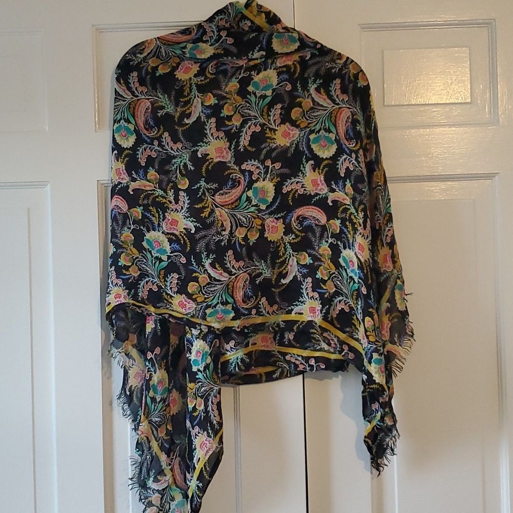 LOFT SCARF WRAP FLORAL PRINT BLACK PINK GOLD AQUA LIGHTWEIGHT - Picture 7 of 11